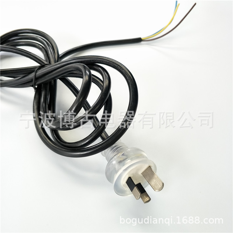 澳大利亚电源线三芯插头 澳规三芯电源线插头电器出口专用SAA认证