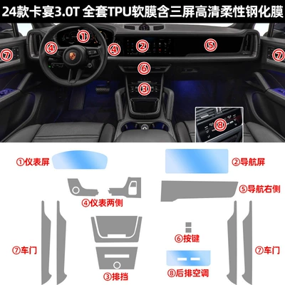 Car interior film Interior Film TPU Transparent Film - 24-cayenne-models-full-set-of-interior-tpu-instrument-navigation-tempered-film