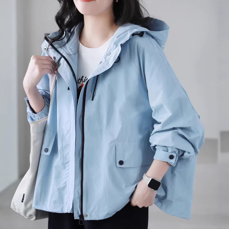 Hooded Windbreaker Jacket for Women, Simple Korean Style, Casual, Versatile, Loose Fit, Slimming, New Spring Outdoor Softshell Jacket for Women