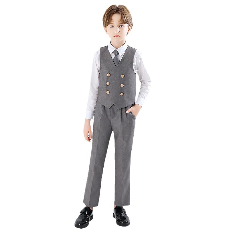 Traje para niños chaleco traje de niño gris estilo británico vestido flor niña traje anfitrión guapo de gama alta