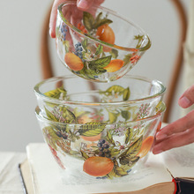 式繁花耐高温玻璃碗家用水果沙拉碗微波炉烤箱耐热饭碗 5英寸碗