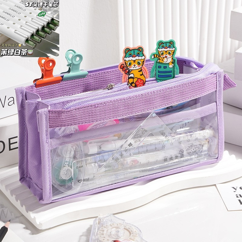 ins estuche de lápices transparente de seis capas de gran capacidad para estudiantes de secundaria y estudiantes de primaria, estuche de lápices de aspecto alto, bolsa de papelería transparente simple