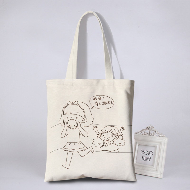 落書き手描きキャンバスバッグ子供活動手作りdiy塗装手提げ袋溺れるのを防ぐテーマ宣伝エコバッグ|undefined