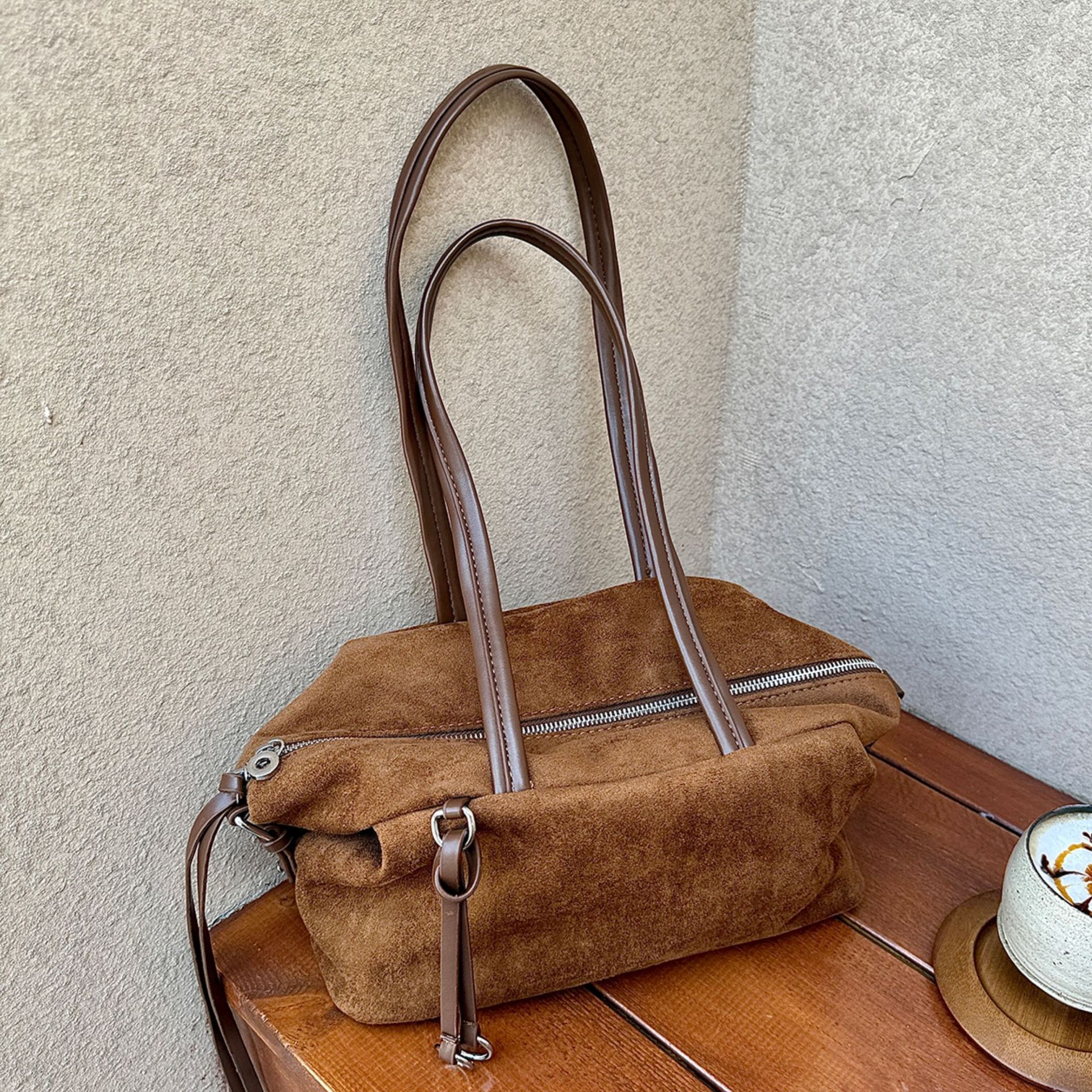 Leopard Print Suede Effect Spacious Travel Shoulder Bag 1