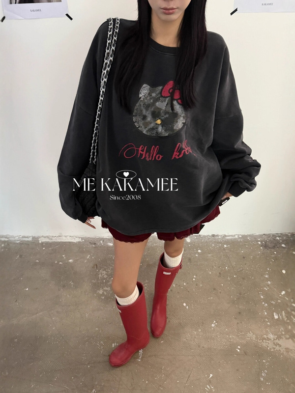 ME KAKAMEE十三行秋新品美式喷画卡通KT水洗宽松百搭卫衣女 8935|undefined