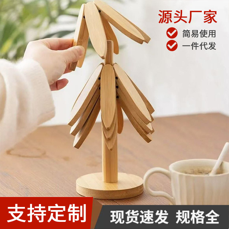 나무 단열 매트, 화상 방지 및 고온 방지 가정용 테이블 매트, 크리스마스 나무 대나무 컵 받침, 국경 간 냄비 및 그릇 매트 도매