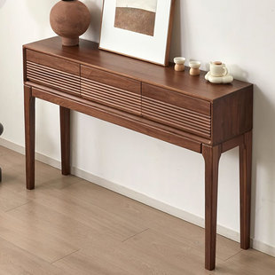 North American Black Walnut Console Table Scandinavian Solid Wood Console Cabinet Modern Simple Wall-Mounted Foyer High-Leg Storage Cabinet