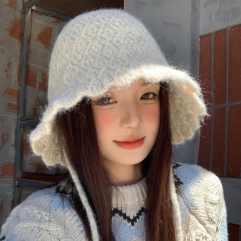 日系复古绑带针织渔夫帽女2025新款大头围显脸小气质百搭水桶帽子|undefined