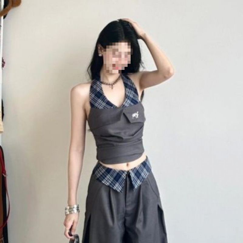 女性用高級ウェアスーツ、夏の新作ノースリーブホルターネックピュアディザイアホットガールスリミングパンツ2点セットAmazon|undefined