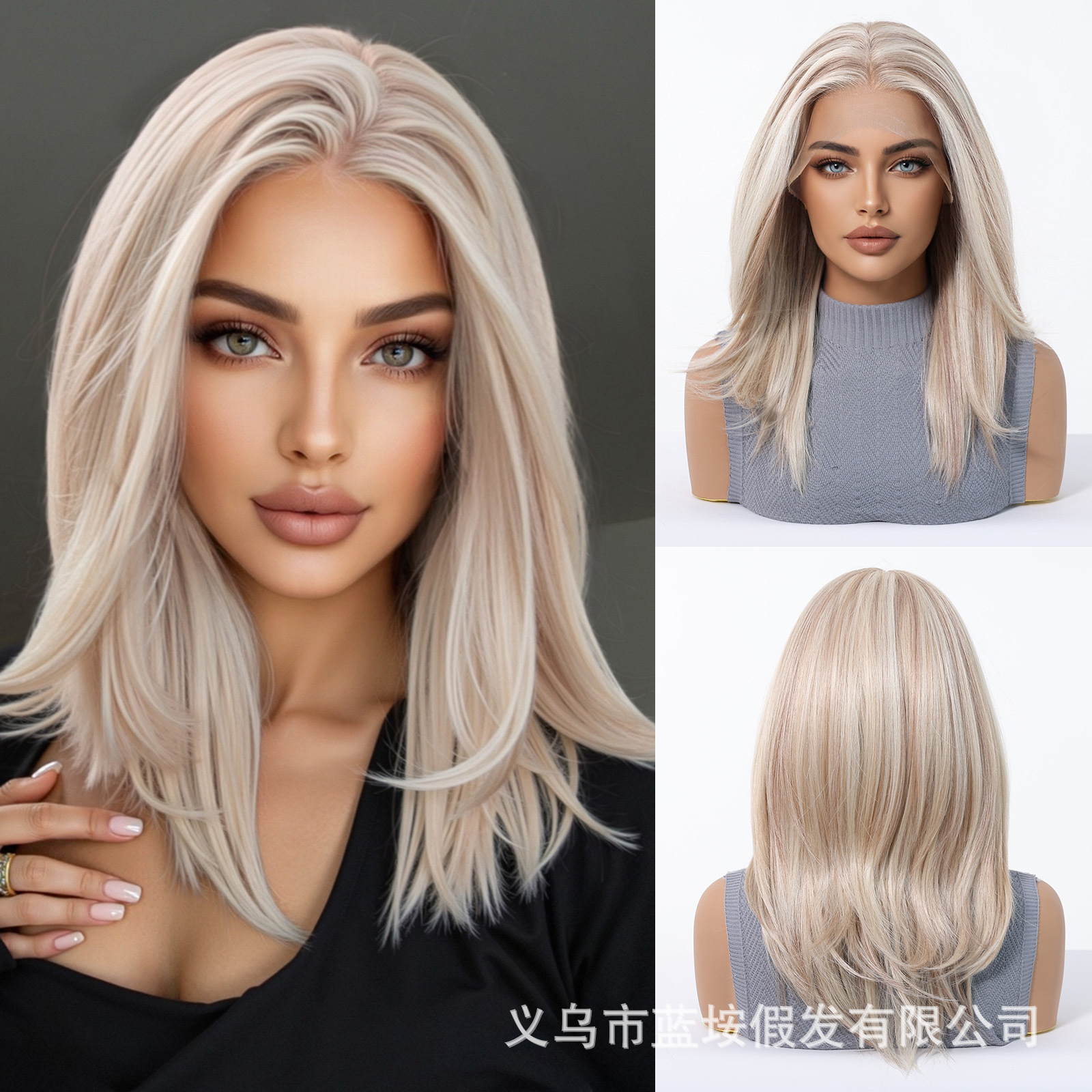 Gradiente rosa pálido de gran área peluca de encaje casual cosplay cubierta de fábrica en stock