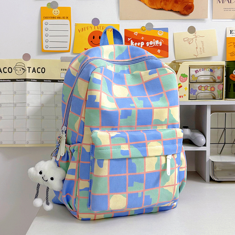 Nuevas mochilas escolares coloridas de gran capacidad con capacidad de celosía retro INS estudiantes mochilas escolares coreanas mochilas escolares de secundaria mochilas mochila