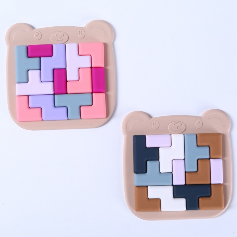 Cross-Border Tetris Building Blocks 3D Stereo Geometric Stacking Puzzle Pink Early Education Puzzle Educational Toy Silicone