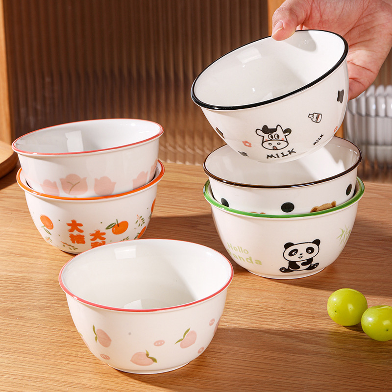 Internet Celebrity Creative Underglaze Color Cute Cartoon Ceramic Tableware Sweetheart Bowl Household Rice Bowl Soup Bowl Student Eating Bowl