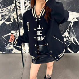 1.1正确版25秋冬塞琳C家CEL字母刺绣拼接夹克棒球服外套男女款