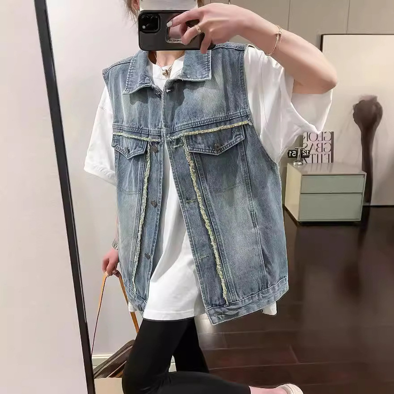 2024 New Autumn Vintage Denim Vest Sleeveless Ware Shoulder Loose Design Jacket Coat Jacket Denim Jacket 2024 New Autumn Vintage Denim Vest Sleeveless Ware Shoulder Loose Design Jacket Coat Jacket Denim Jacket