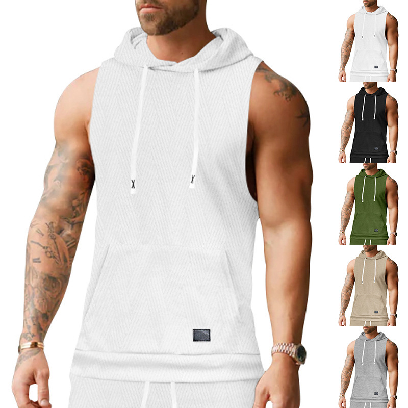 Cross-border Independent Station 2025 Summer Sleeveless Vest Top Men's Shoulder Waistcoat Casual Hooded Sweater T-shirt Hip-hop Sports