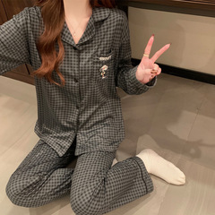 甘美少女スヌーピーパジャマレディース春新作格子長袖ホームウェア高級感快適セット卸