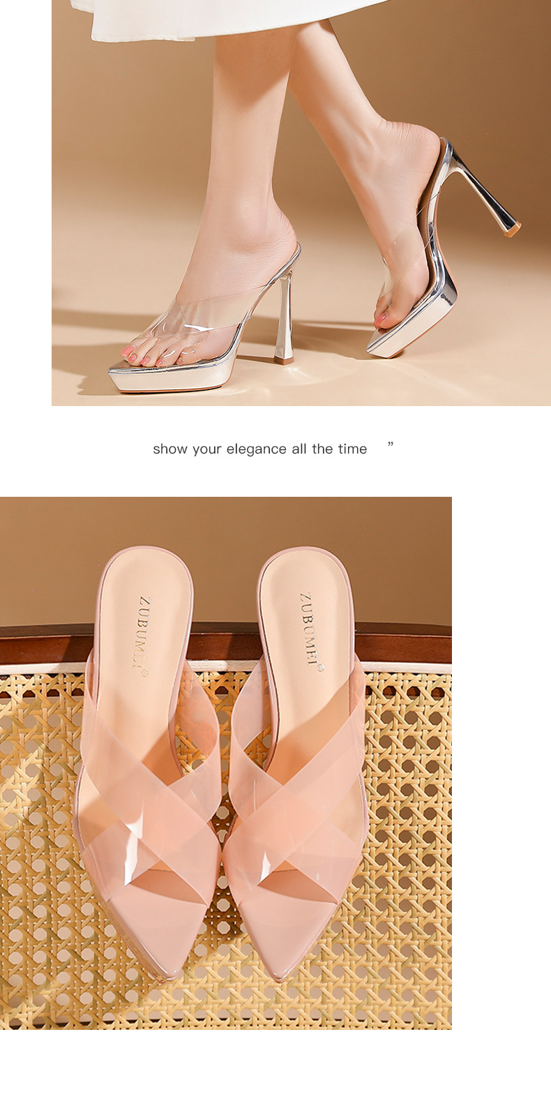 Sandal cao gót nữ mũi nhọn quai chéo gót 12 cm — Bạc-12cm chi tiết 7
