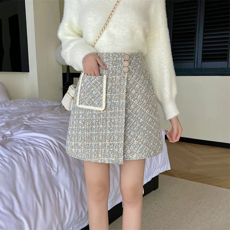 Большой размер толстый мм маленькая ароматная короткая юбка женский 2024 осень новая высокая талия дизайн чувствует себя тонким