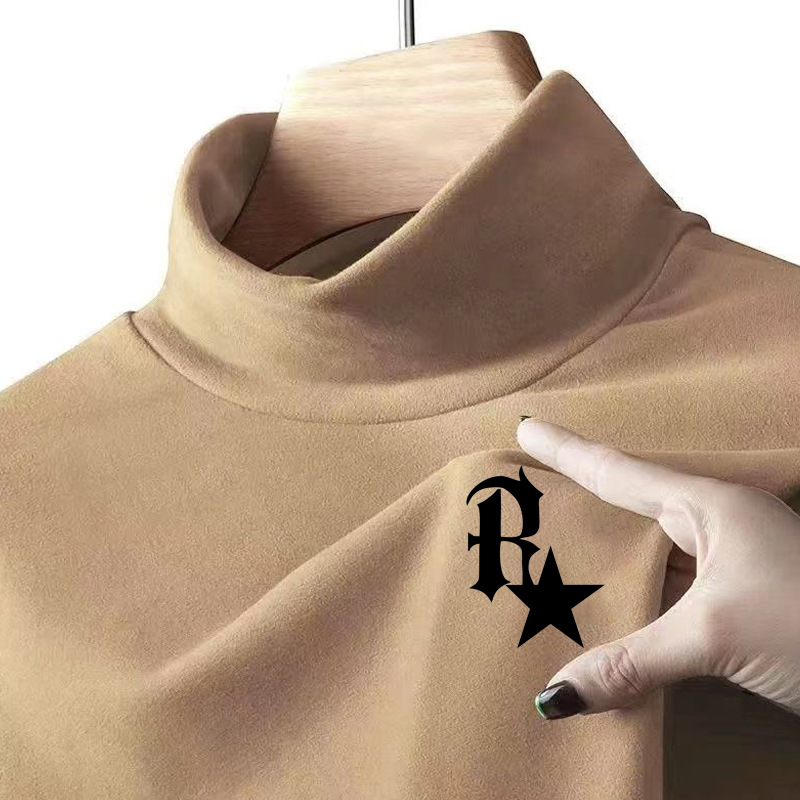Directo de fábrica de color puro simple de gama alta de terciopelo a prueba de frío cálido medio cuello alto ropa interior hombres otoño camiseta superior