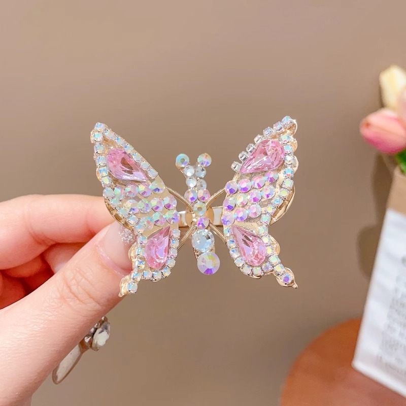 Clip de cabello de mariposa móvil ultra inmortal electrónica azul tulle perla clip de boca de pato decoración accesorios de playa clip tocado