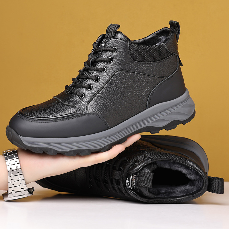 Invierno de piel de vaca de nuevo algodón hombre zapatos de piel de lana zapatos deportivos cálidos zapatos casuales de hombre zapatos de hombre