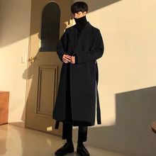 新款跨境日系风衣男长款加厚保暖呢大衣潮男宽松呢外套毛呢子外衣