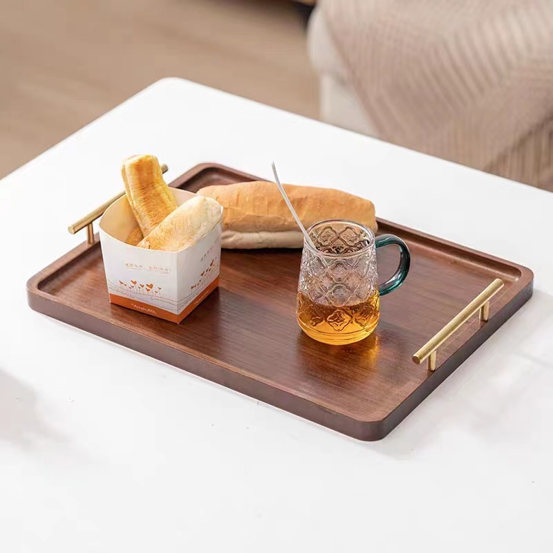 Bandeja de madera de bambú rectangular comercial hogar taza de agua bandeja con mango tarde té cena placa Hotel aromaterapia placa
