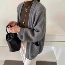 100%纯羊毛开衫外搭女慵懒宽松斗篷针织大衣秋冬潮流毛衣外套批发