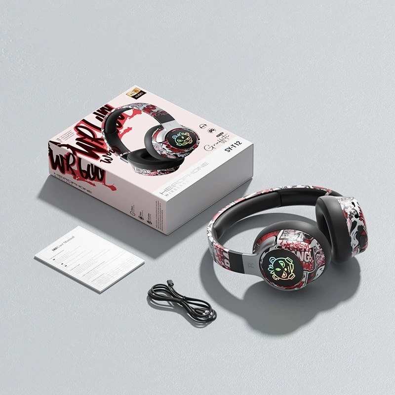 クロスボーダー新ヘッド SY-T12 ウェアラブル Bluetooth ヘッドセット LED 発光ゲームワイヤレスカード Bluetooth ヘッドセット落書き|undefined
