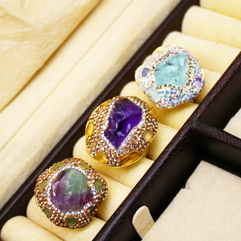 25g Weight Open Rings Classification Adjustable Ring Size 1 Piece Quantity Holiday, Daily Occasion natural stone Material Geometric Pattern Unisex Gender Plating, Healing Design Vintage Style, Classic Style Style Unisex Natural Stone Plating Healing Geometric Open Rings Healing Crystals Jewelry 15