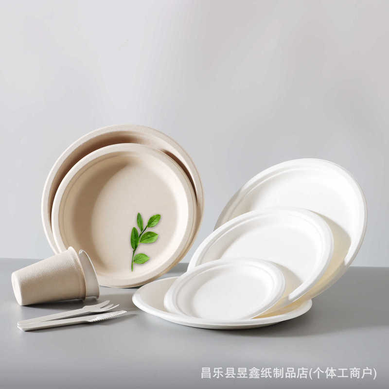 Disposable Sugarcane Pulp Round Plates, Eco-friendly and Biodegradable, Round Dinner Plates for Camping and Picnics, Dessert Plates, Food Grade Disposable Sugarcane Pulp Round Plates, Eco-friendly and Biodegradable, Round Dinner Plates for Camping and Picnics, Dessert Plates, Food Grade