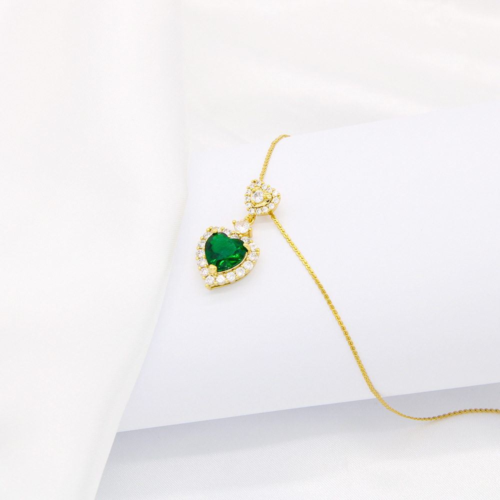 Elegant Heart Shape Stainless Steel Gold Plated Artificial Crystal Pendant Necklace