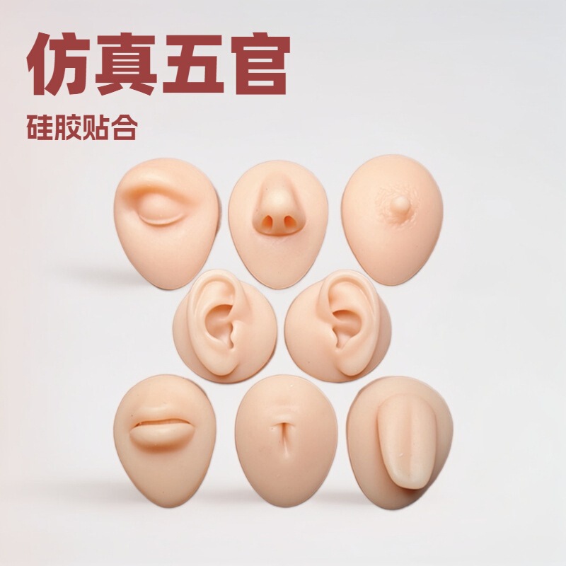 Simulated Human Facial Features Model Teaching Piercing Practice Hand Silicone Mold Ear Nose Mouth Piercing Mold