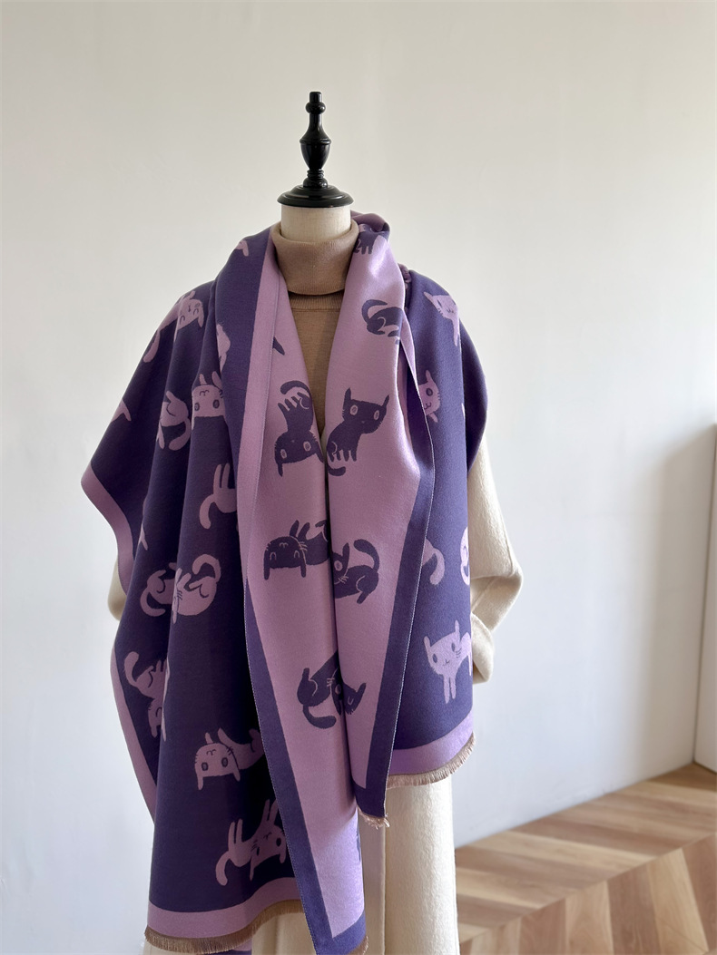 Scialle invernale lungo in jacquard double face con aria condizionata e caldo, in imitazione cashmere, sciarpa personalizzata alla moda per donna_voghion.com