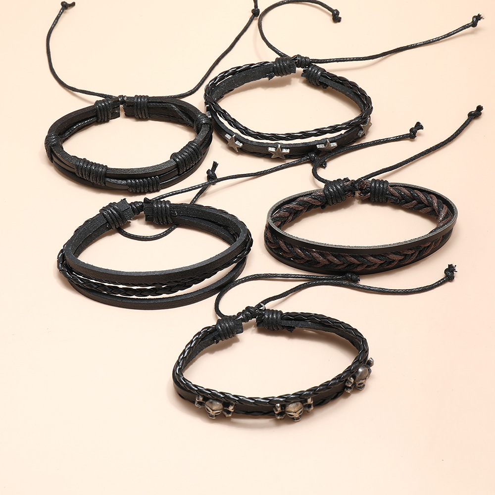 European and American vintage wholesale personalized woven multi-layer leather bracelet