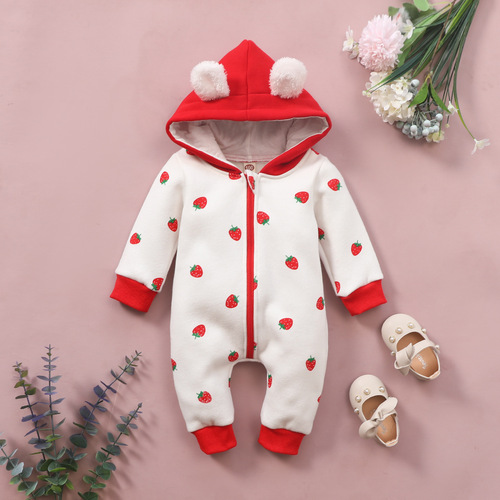 Infants and children cloud embroidery clothes love print fluffy ears hooded zipper hooded sweater one-piece clothes