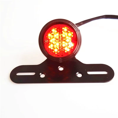 Ch-2021A European and American Motorcycle Retro Modified Led Brake Rear Tail Light Round with Bracket Led Night Running Light (Tail light) - black-bracketblack-shellred-coverled3-wires