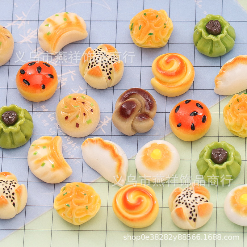 仿真迷你食玩早餐包子奶油胶DIY发饰发绳钥匙扣树脂配件摆件批发
