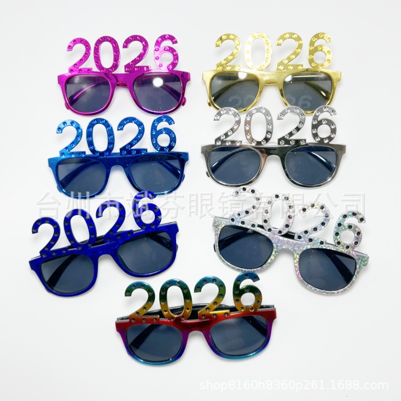 2026数字镀钻四色跨境 新年跨年眼镜 方框眼镜 数字搞怪趣味墨镜