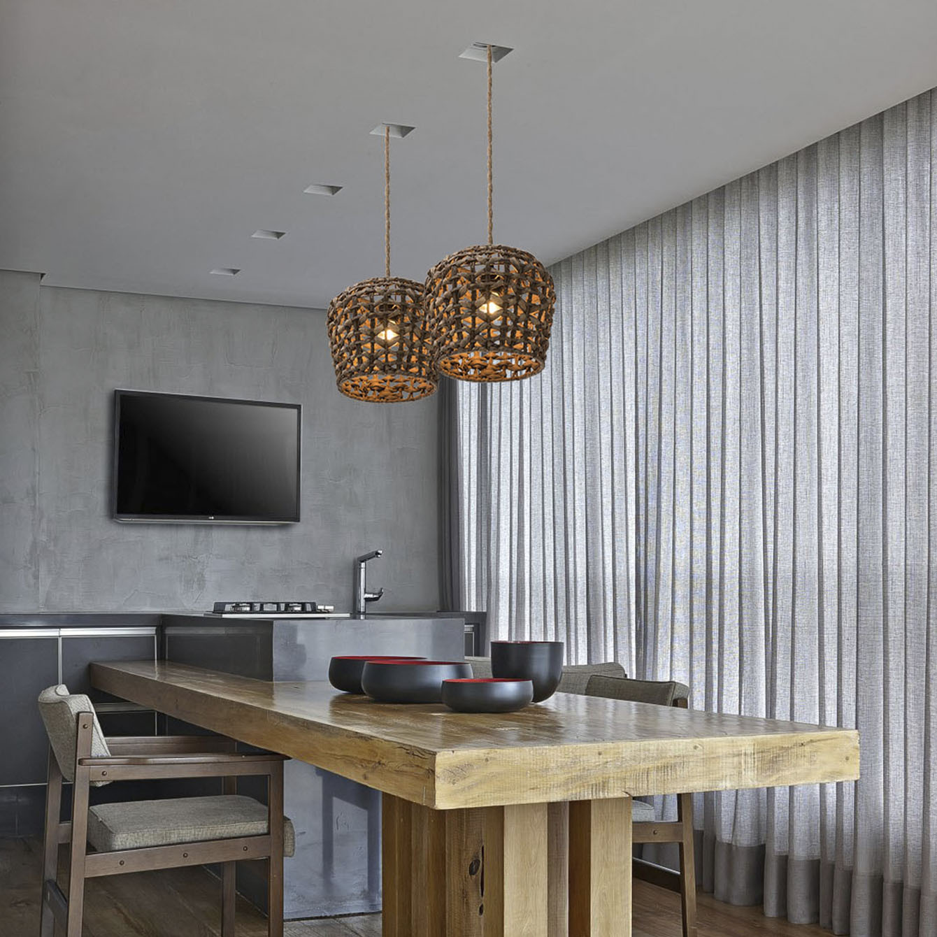 Nórdico inswind fabricado a mano cuerda de paja trenzada lámpara cubierta de lámpara decoración retro restaurante hotel residencial lámpara de lámpara