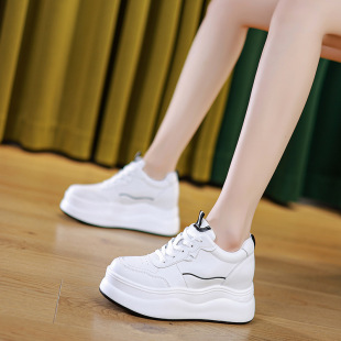 2024 spring new wedge platform platform casual shoes hidden height women's shoes small white shoes single shoes breathable mesh