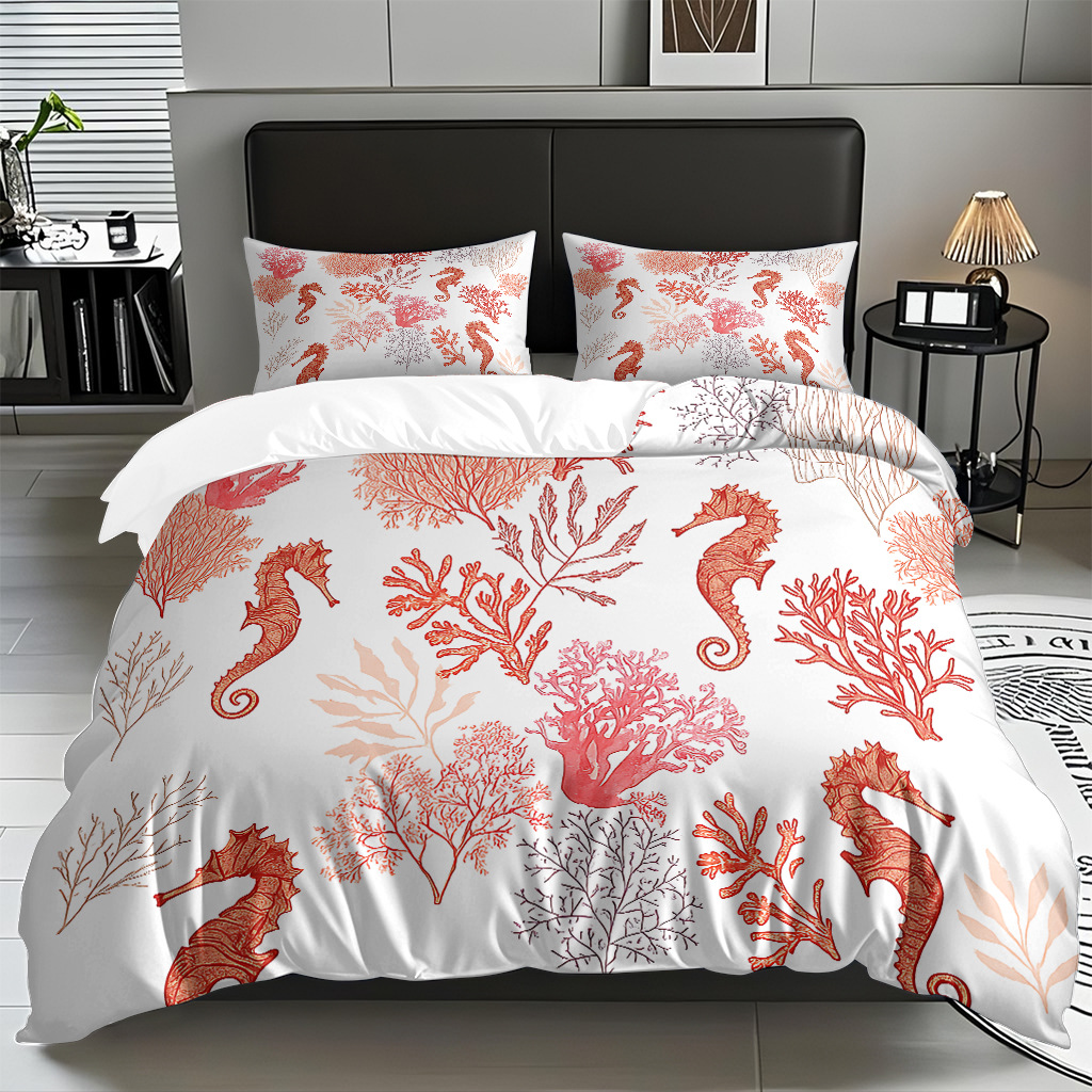 TEMU / JIT Amazonas transfronterizo varios animales marinos patrón 3D impresión digital colcha colchón kit de almohada