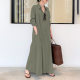 2022 European and American casual solid color lapel long sleeve pocket simple loose long shirt dress a generation of hair