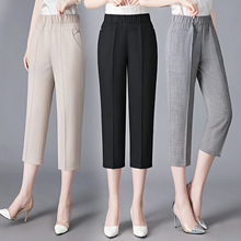 高腰七分直筒裤2022夏季新款中老年女裤宽松显瘦黑色休闲妈妈裤子