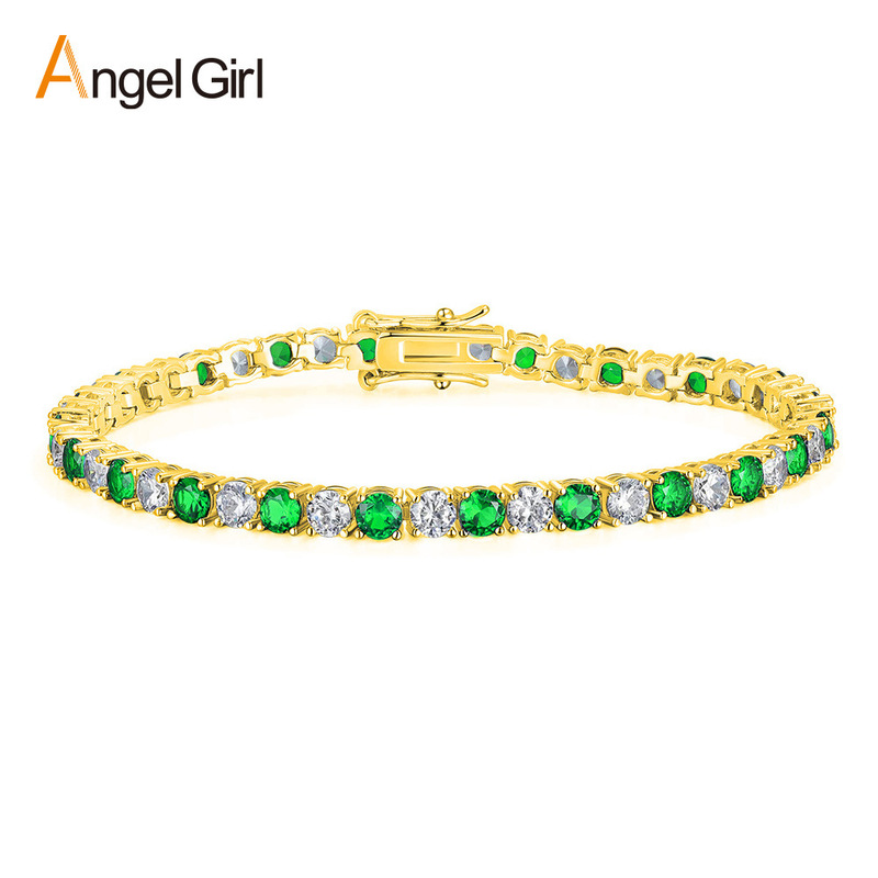 Round 4mm gold zircon green eight buckle tennis copper bracelet tide foreign trade Amazon explosions factory wholesale