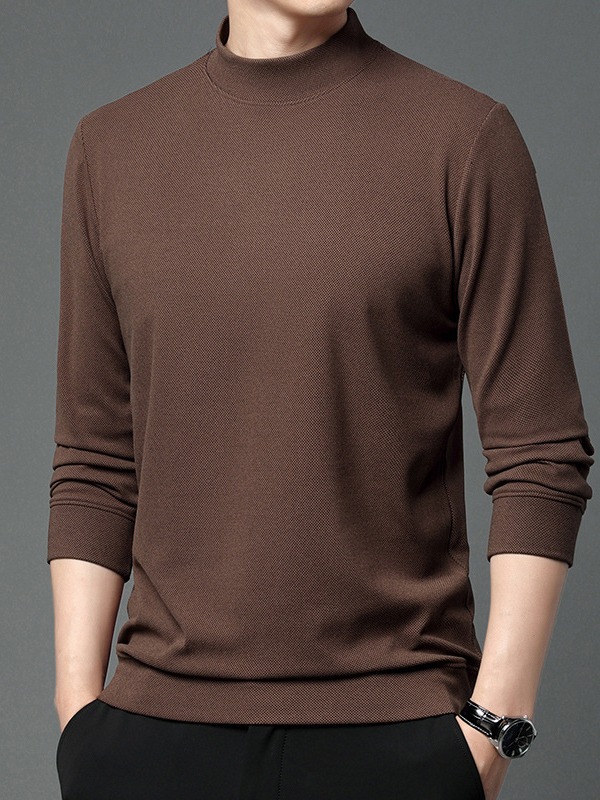 New Men's Sweater Men's Autumn Korean-style Mid-high Collar Base Shirt Youth Casual Fleece Long-sleeved T-shirt Knitted Shirt