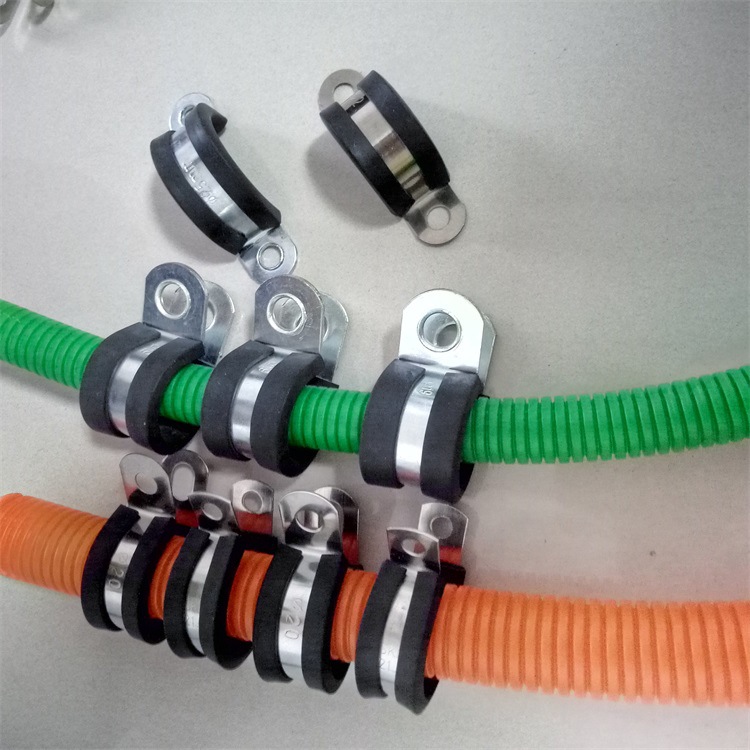 汽车油管固定卡箍 Φ20mmP型镀锌包EPDM线缆固定绝缘卡箍