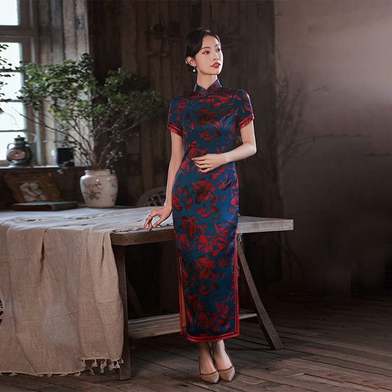 Tang Zhilian High-end Silk Cheongsam Mulberry Silk Cheongsam Women's High-end Gel Happy Mother-in-law High-end Dress dress 2024