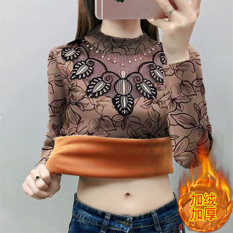 Иностранная мама с плюшевым толстым кружевным теплым топом женская осень-зима новый золотой бархат с длинными рукавами рубашка